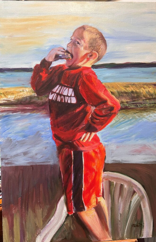 portrait of boy with hamburger